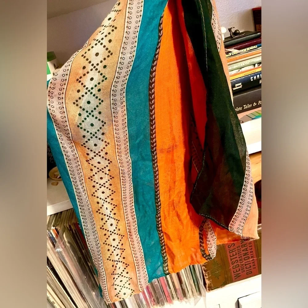 Sincerely Jules by Scünci Boho Scarf Orange & Teal Colorful Striped Head Wrap